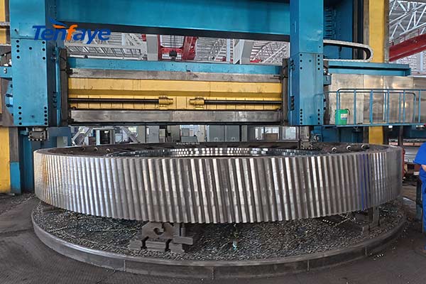 CNC gear hobbing of a large ball mill girth gear on a 10-meter machine