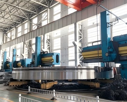 Large gear hobbing machine in operation